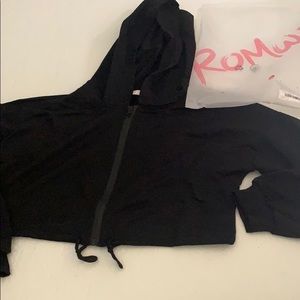 cropped black drawstring zip up
